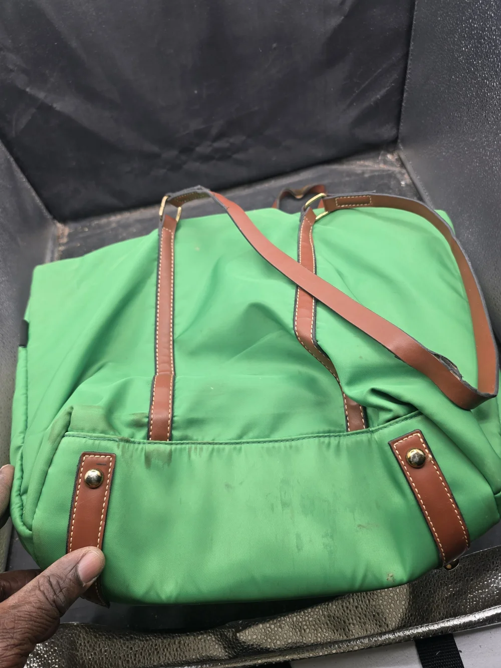Green Cosmetic Tote with Brown Trim - Women's Makeup Case